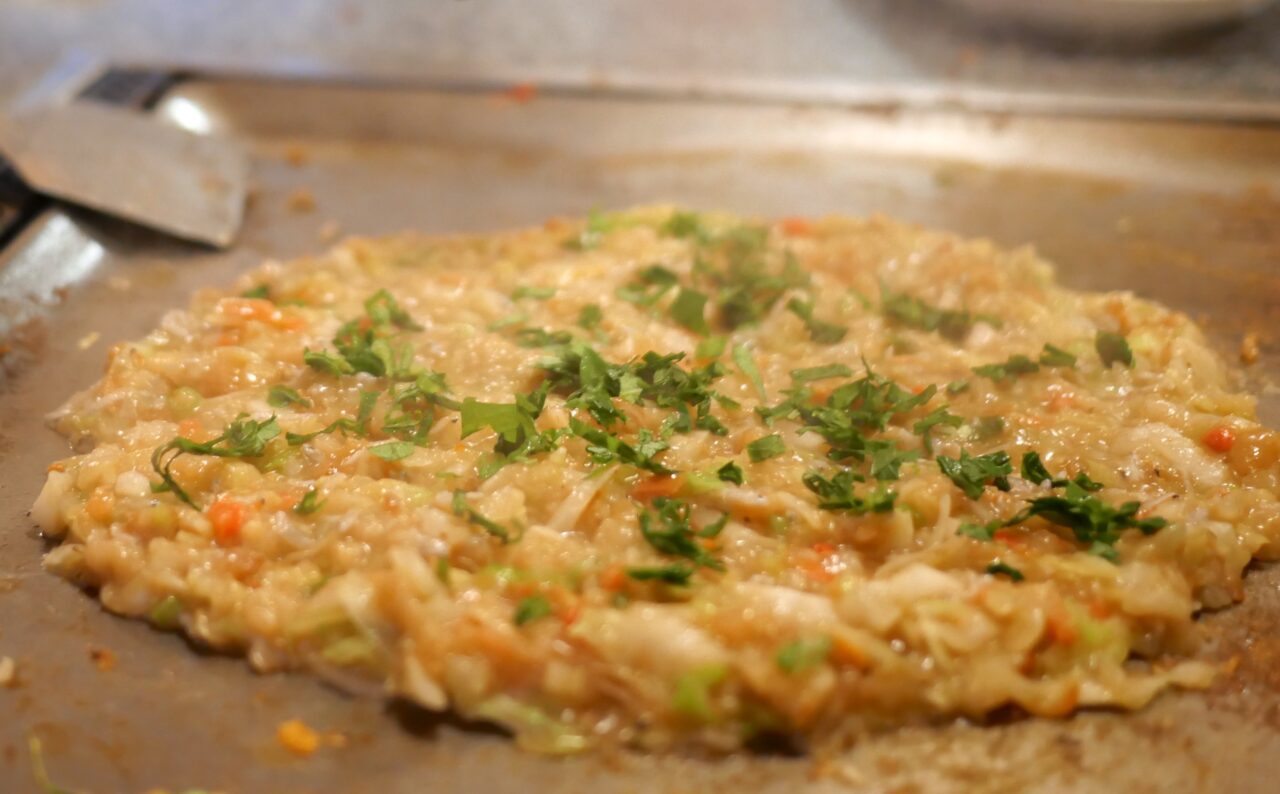 青紫蘇を振りかけたもんじゃ